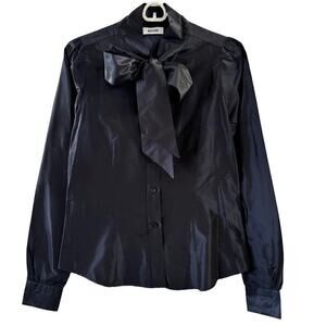 Moschino Silk Bow Tie Button up Women’s Size 8 Casual Shirt Navy Blue